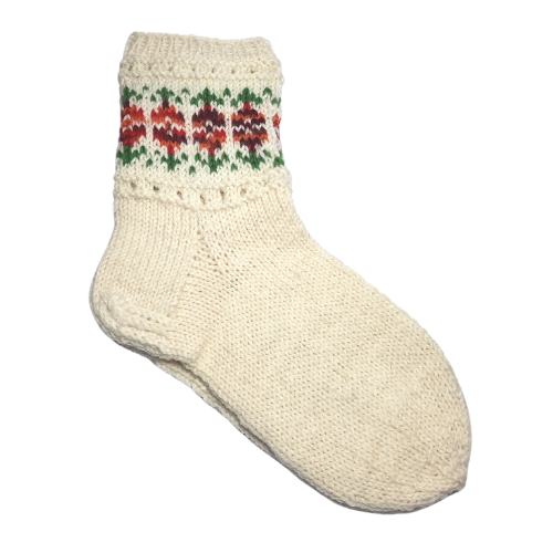 Woolen   socks 38, white with floral pattern