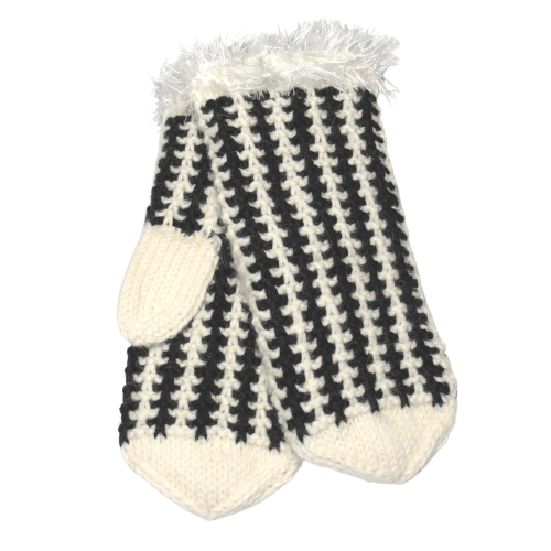 Mittens, white with black stripes