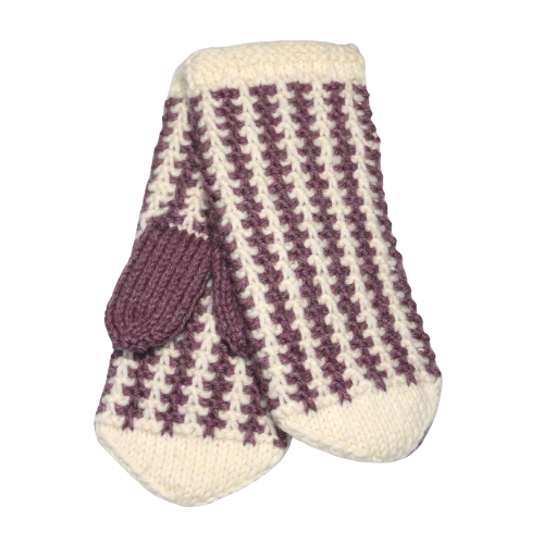 Mittens, white with purple stripes